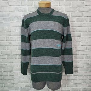Billabong Mens M Crew Neck Wool Blend Pullover Sweater Gray Green Striped Surf‎